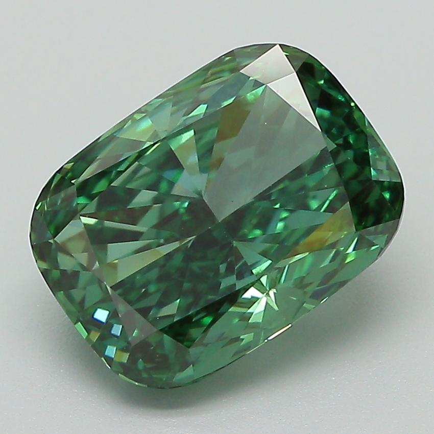 3.70 Ct. Fancy Vivid Green Cushion Lab Grown Diamond