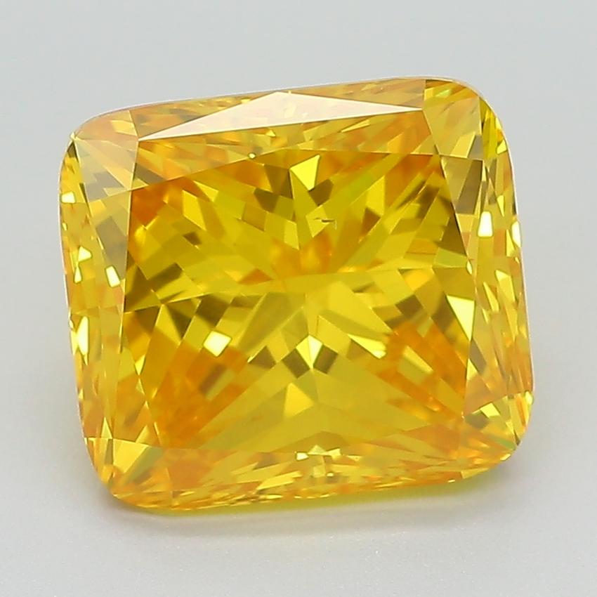 3.93 Ct. Fancy Vivid Orangy Yellow Cushion Lab Grown Diamond