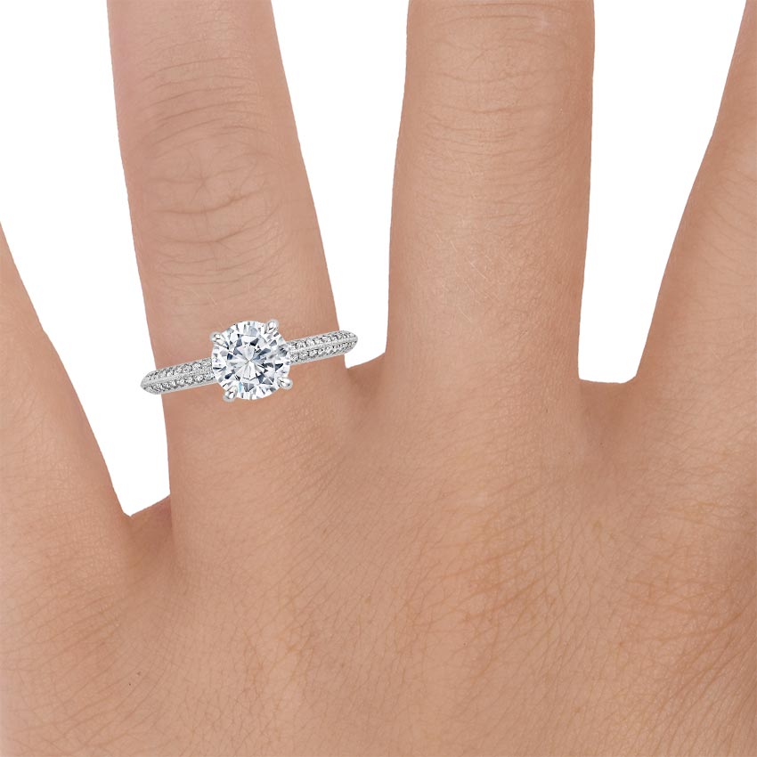 Platinum Callista Diamond Ring, large zoomed in top view on a hand