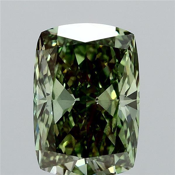 3.08 Ct. Fancy Vivid Green Cushion Lab Grown Diamond