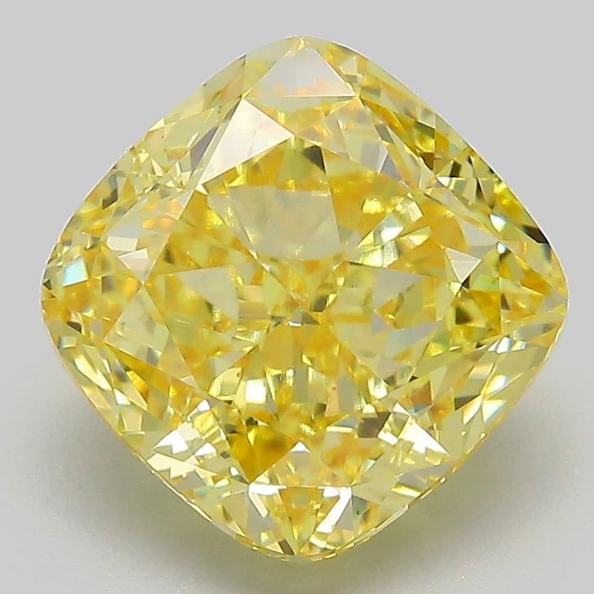 5.35 Ct. Fancy Vivid Yellow Cushion Lab Grown Diamond