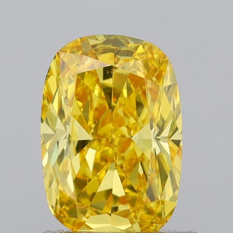 0.90 Ct. Fancy Vivid Yellow Cushion Lab Grown Diamond