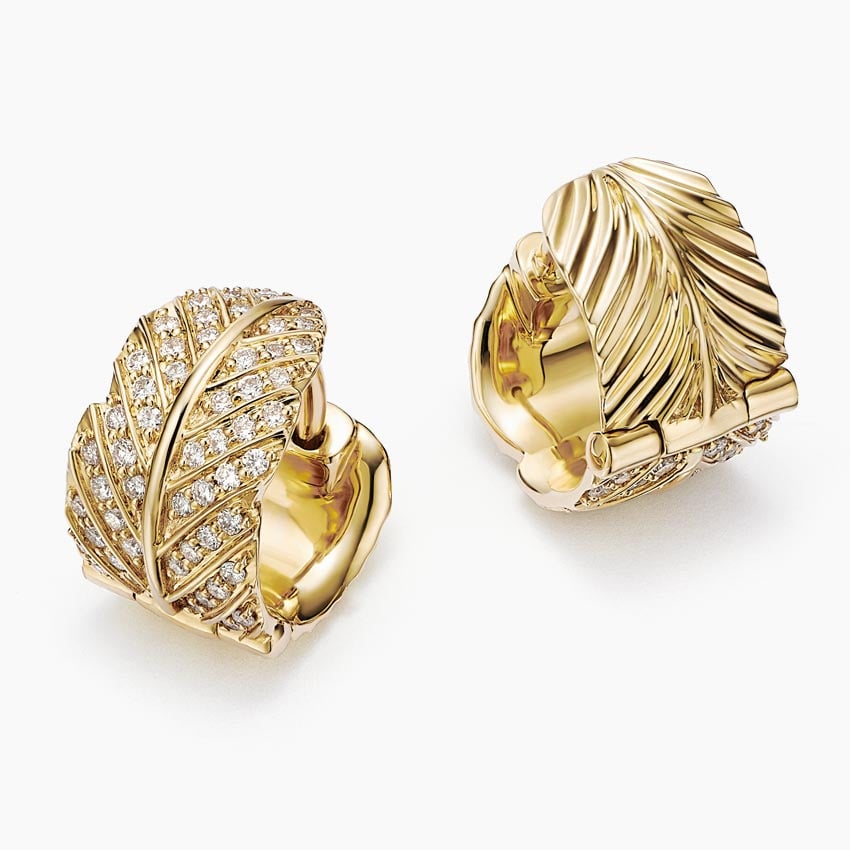 14K Yellow Gold Jane Goodall Pavé Leaf Lab Diamond Huggie Earrings (2/5 ct. tw.), large additional view 1