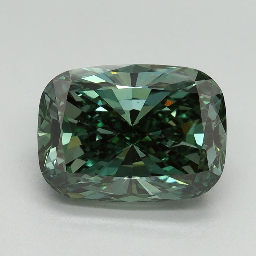 3.01 Ct. Fancy Vivid Pacific Green Cushion Lab Grown Diamond