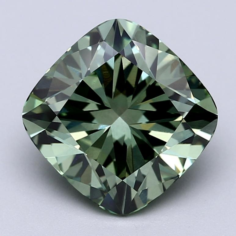 3.10 Ct. Fancy Vivid  Green Cushion Lab Grown Diamond