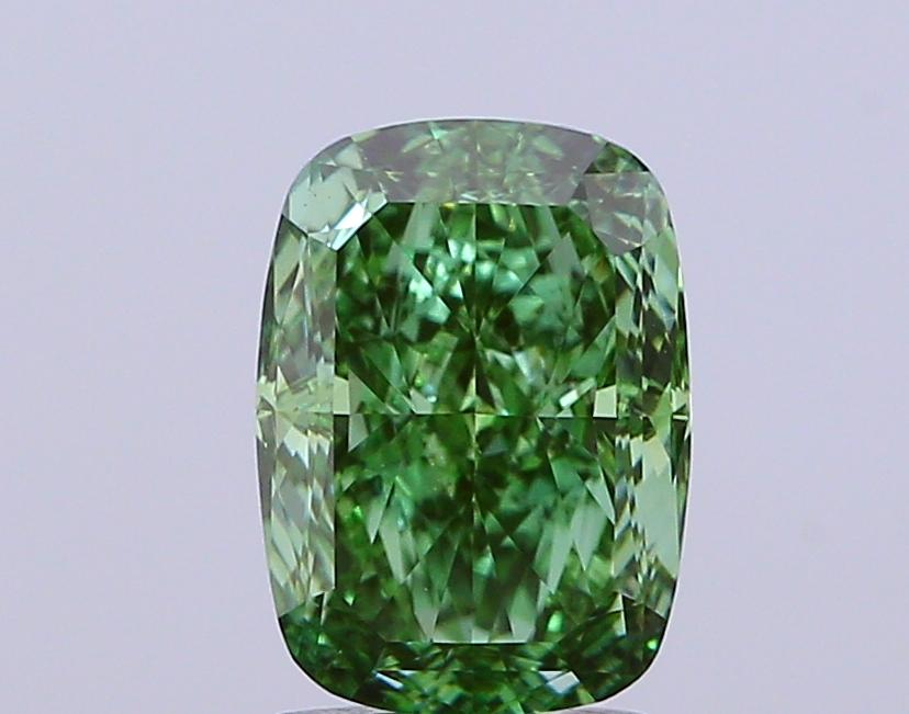 2.02 Ct. Fancy Vivid  Green Cushion Lab Grown Diamond