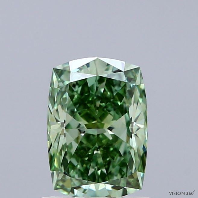 1.07 Ct. Fancy Vivid  Green Cushion Lab Grown Diamond