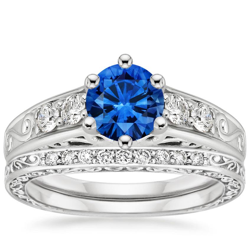 Sapphire Art Deco Filigree Diamond Ring with Contoured Delicate Antique ...