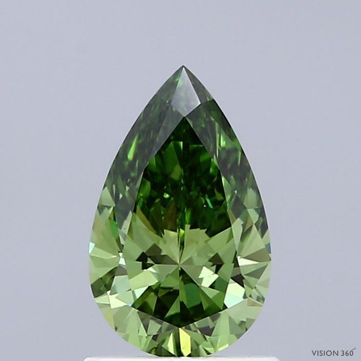 0.98 Ct. Fancy Vivid  Green Pear Lab Grown Diamond