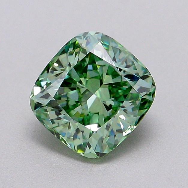 1.07 Ct. Fancy Vivid Green Cushion Lab Grown Diamond