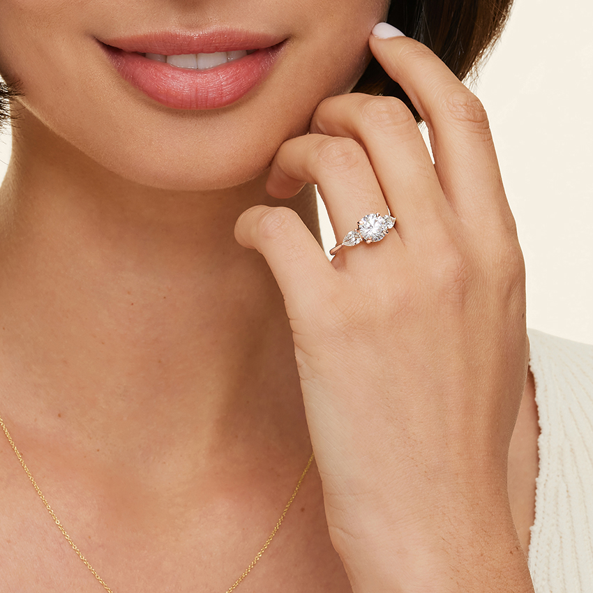 14K Rose Gold Luxe Opera Three Stone Diamond Ring, large additional view 1