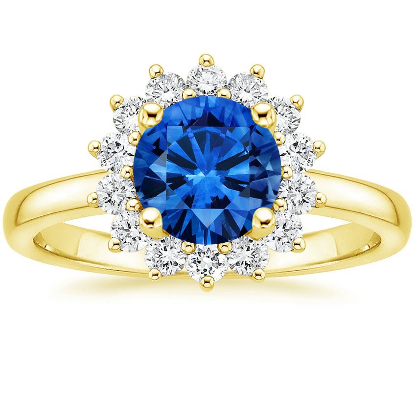 Sapphire Sunburst Diamond Ring (1/3 ct. tw.) in 18K Yellow Gold