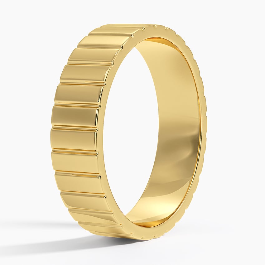 18K Yellow Gold Engraved Lines 5.5mm Wedding Ring