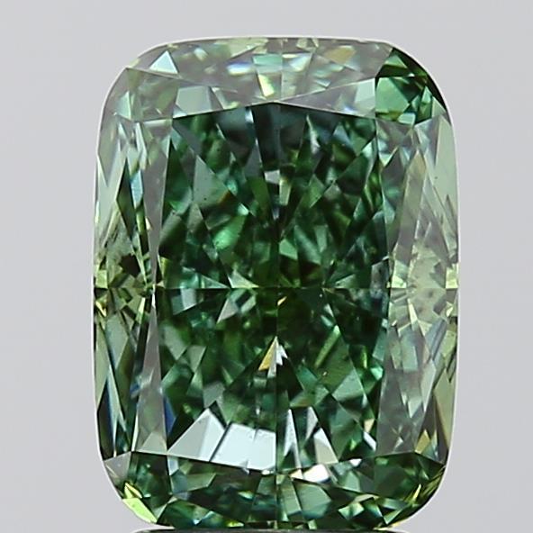 3.07 Ct. Fancy Vivid  Green Cushion Lab Grown Diamond