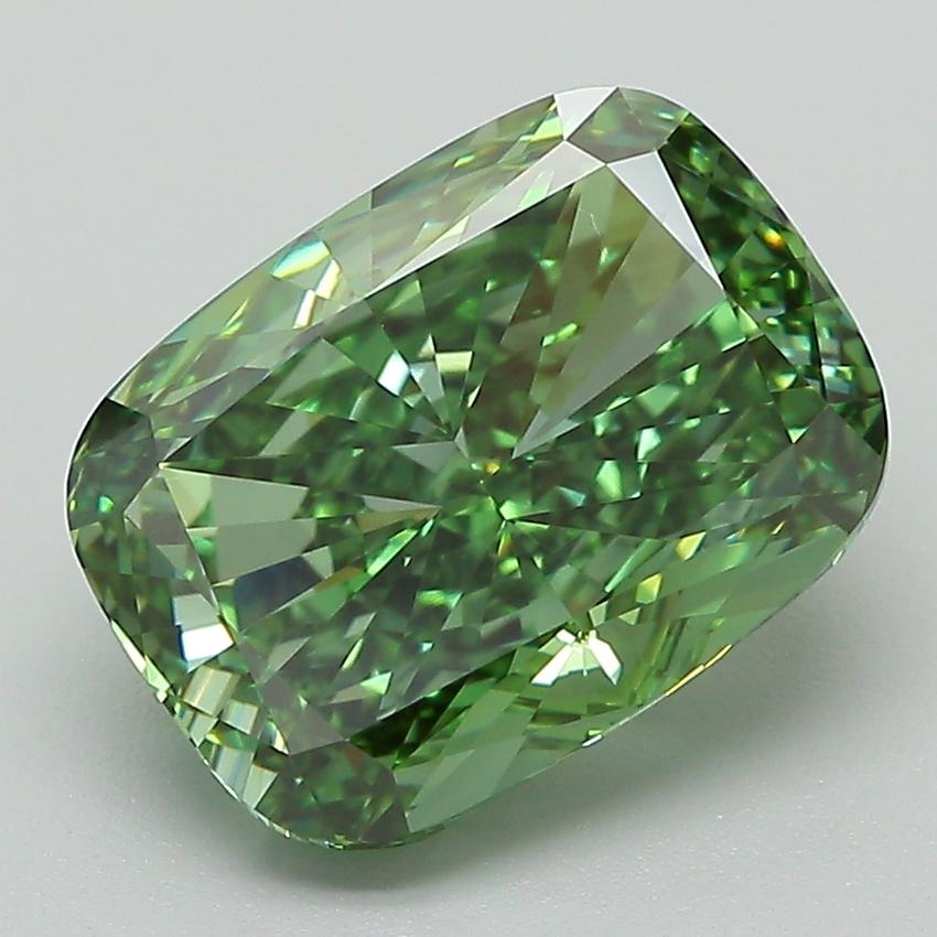 4.00 Ct. Fancy Vivid Green Cushion Lab Grown Diamond