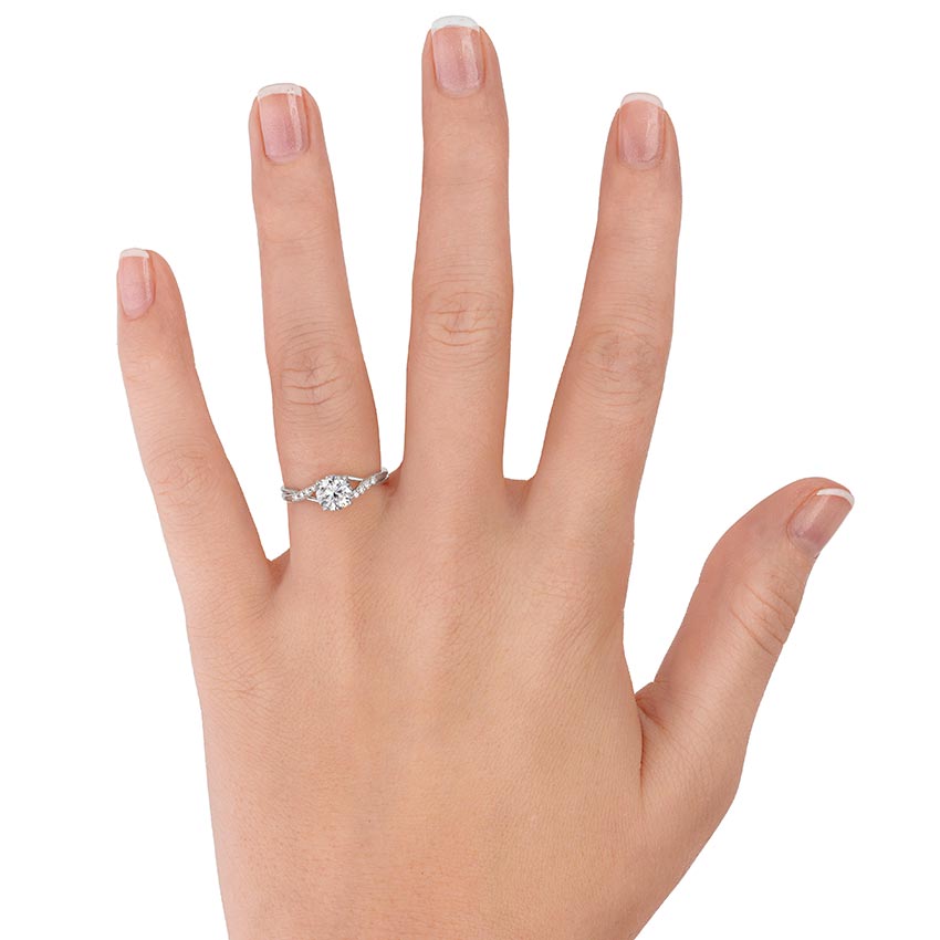 18K White Gold Chamise Diamond Ring (1/15 ct. tw.), large top view on a hand