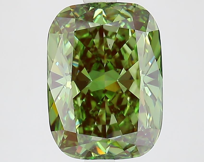 3.10 Ct. Fancy Vivid Green Cushion Lab Grown Diamond