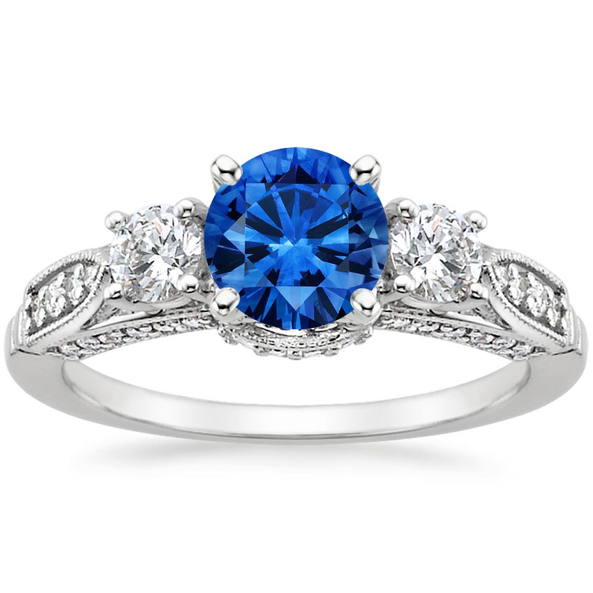 Sapphire Three Stone Heirloom Ring (1/2 ct. tw.) in 18K White Gold