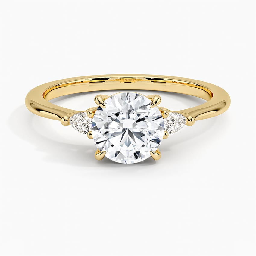 Aria Three Stone Ring with 2ct Round Lab Diamond in 18K Yellow Gold ...