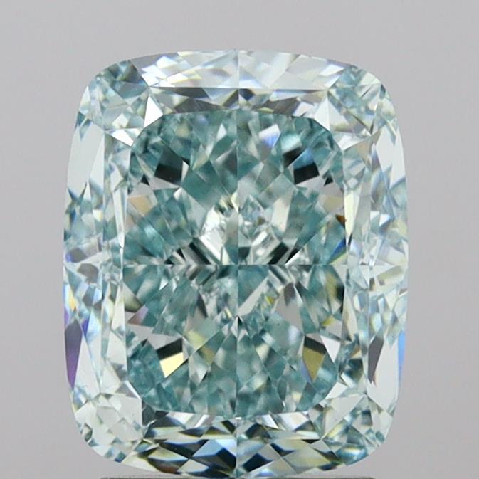 3.13 Ct. Fancy Vivid Green Cushion Lab Grown Diamond