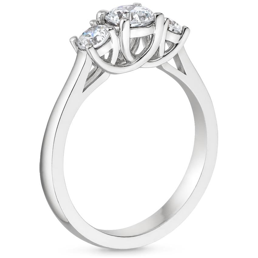 Moissanite Petite Three Stone Trellis Diamond Ring (1/3 ct. tw.) in 18K ...