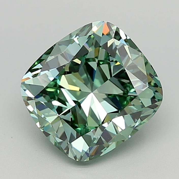 4.05 Ct. Fancy Vivid  Green Cushion Lab Grown Diamond