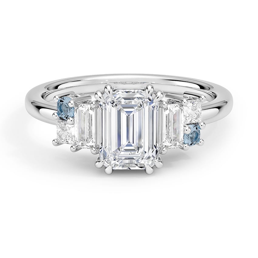 Custom Double Claw Prong Aquamarine Accents Ring