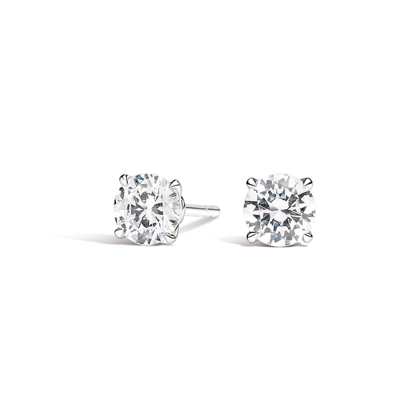 Platinum Claw Prong Round Diamond Stud Earrings, top view