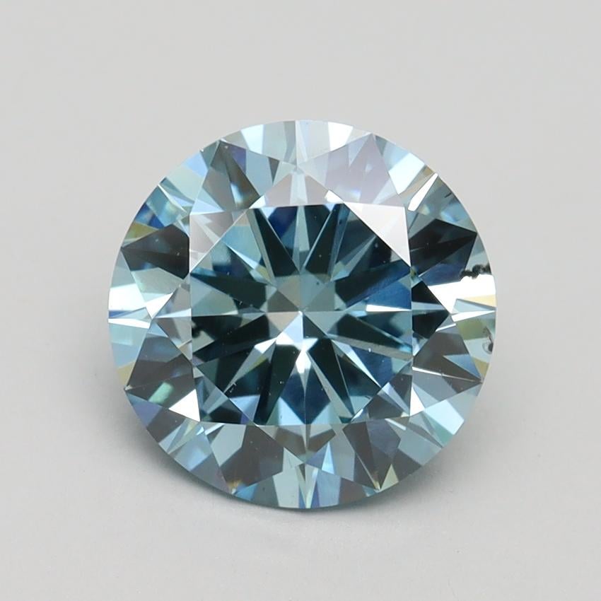 2.58 Ct. Fancy Intense Greenish Blue Round Lab Grown Diamond