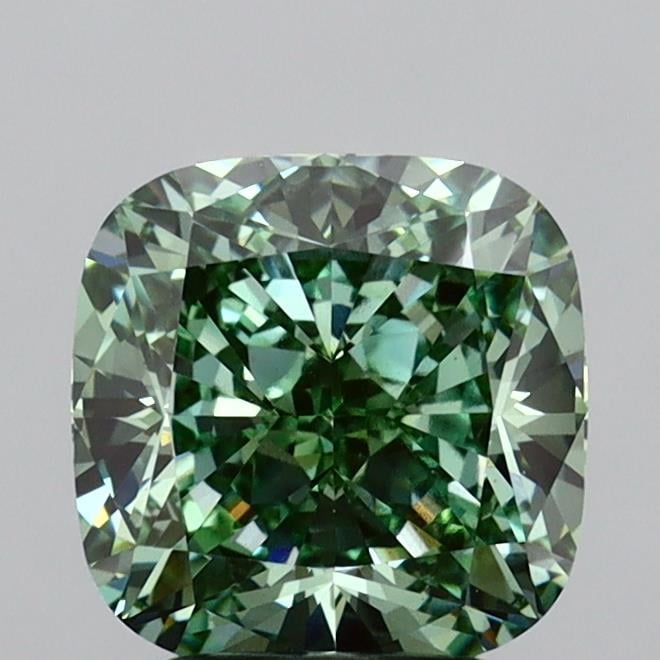 3.05 Ct. Fancy Vivid  Green Cushion Lab Grown Diamond