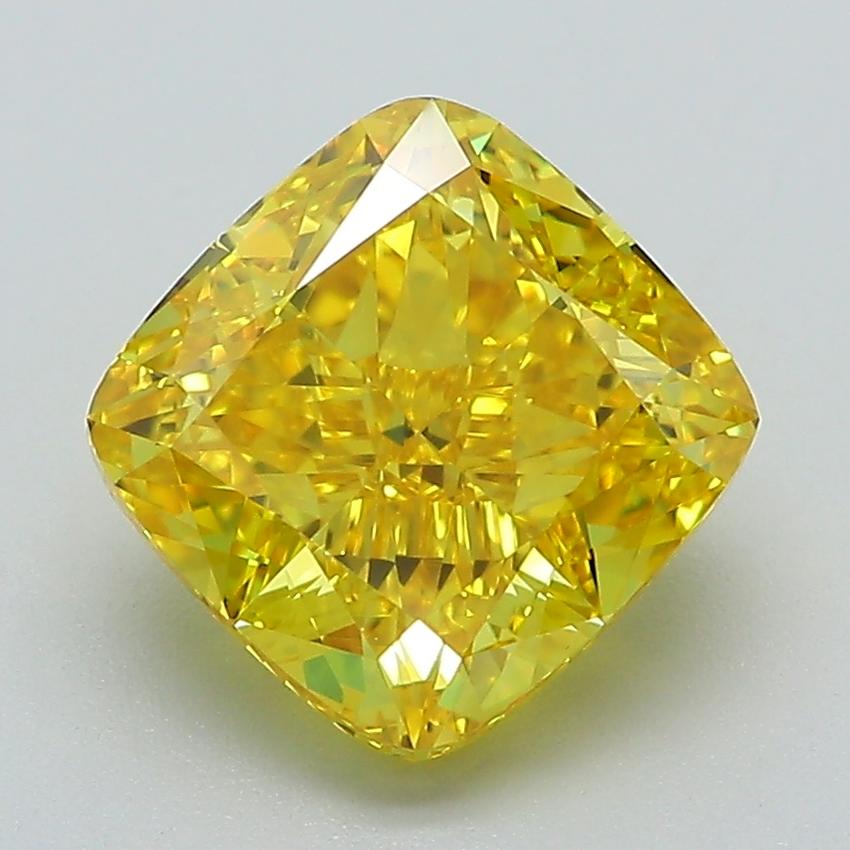 3.13 Ct. Fancy Vivid Yellow Cushion Lab Grown Diamond