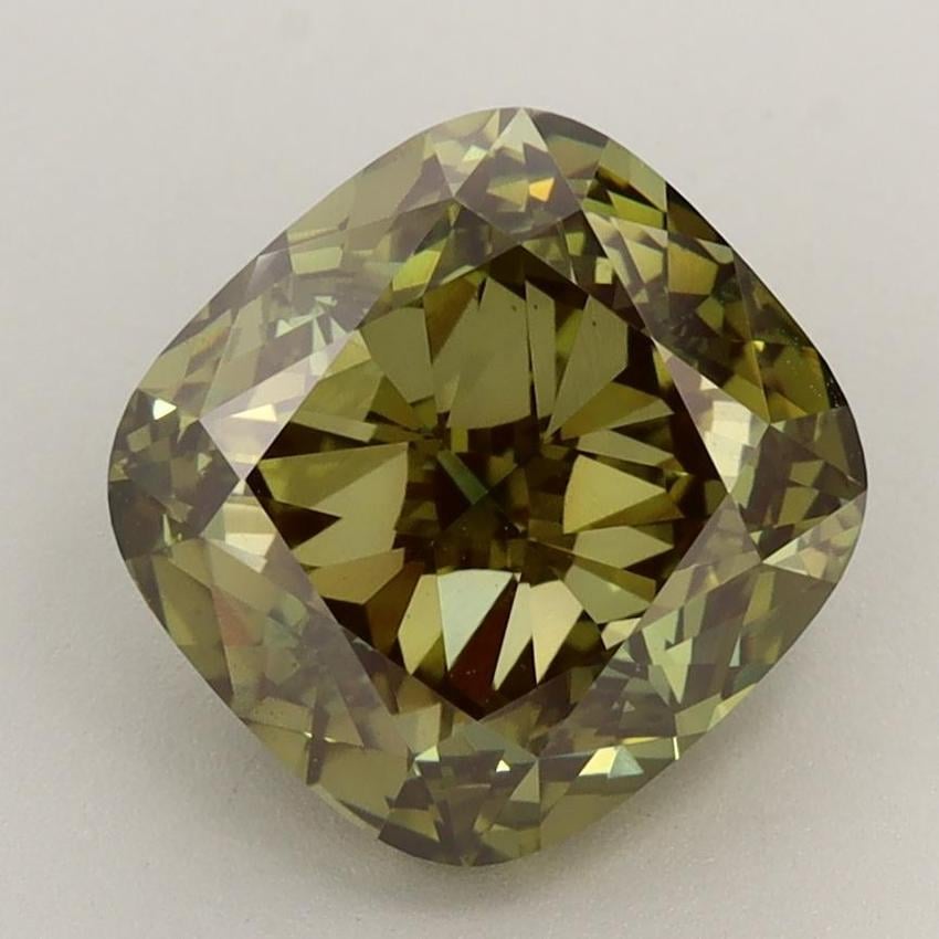 3.38 Ct. Fancy Vivid Green Cushion Lab Grown Diamond