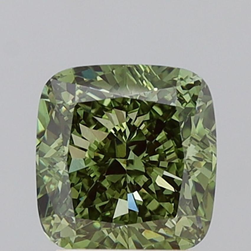 2.56 Ct. Fancy Vivid Green Cushion Lab Grown Diamond