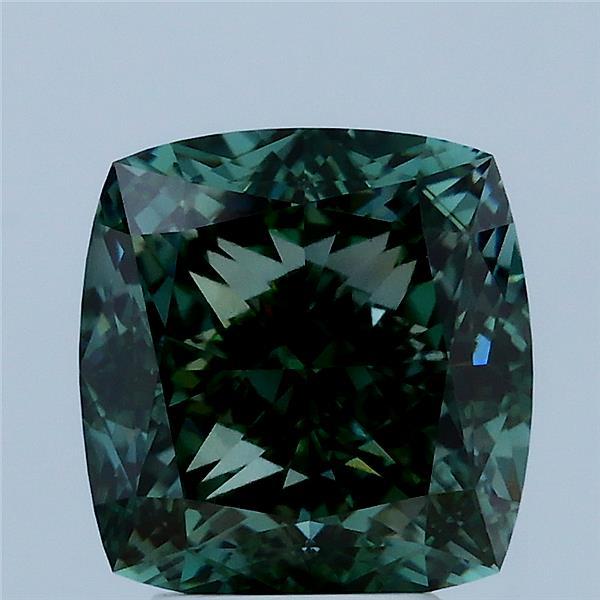 4.02 Ct. Fancy Vivid Green Cushion Lab Grown Diamond
