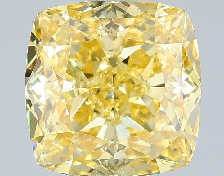 3.08 Ct. Fancy Vivid Yellow Cushion Lab Grown Diamond