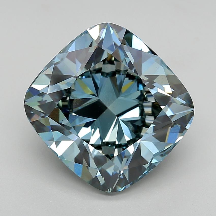 10.65 Ct. Fancy Vivid Greenish Blue Cushion Lab Grown Diamond