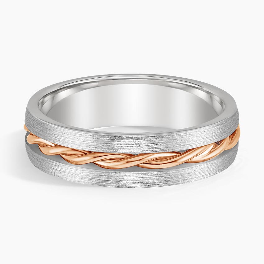 Mixed Metal Twist 6mm Wedding Ring in 14K Rose Gold and 18K White Gold