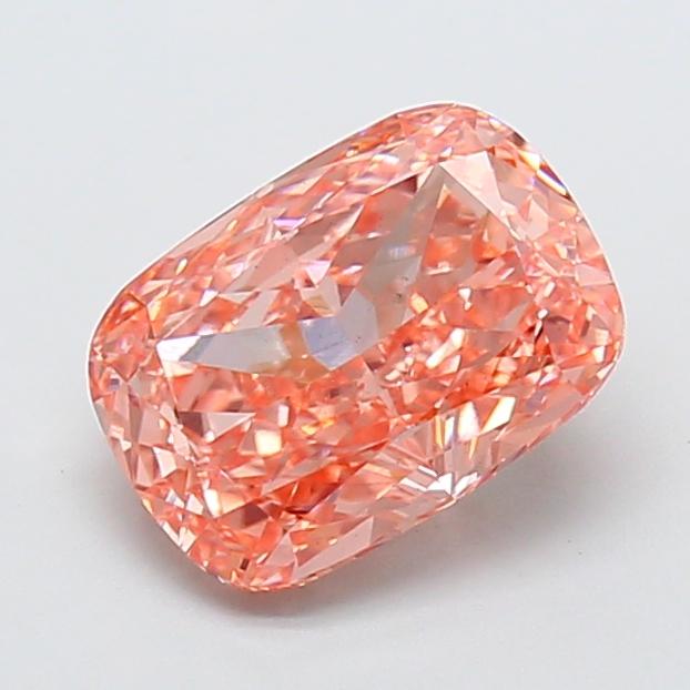 3.03 Ct. Fancy Vivid Orangy Pink Cushion Lab Grown Diamond