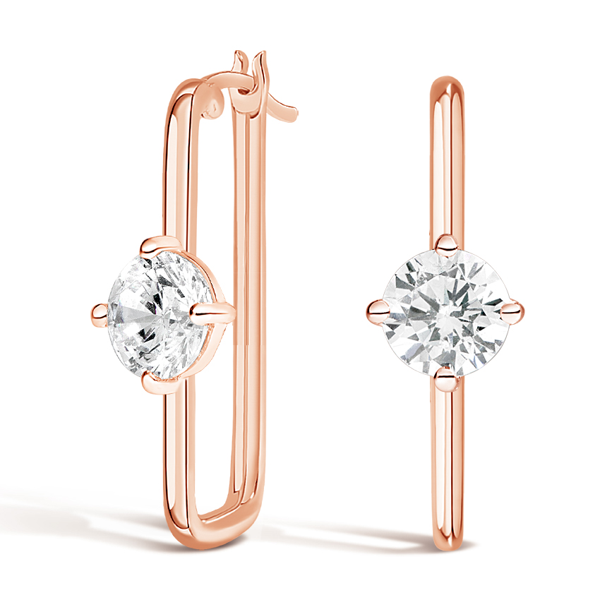 14K Rose Gold Paperclip Diamond Earrings, top view