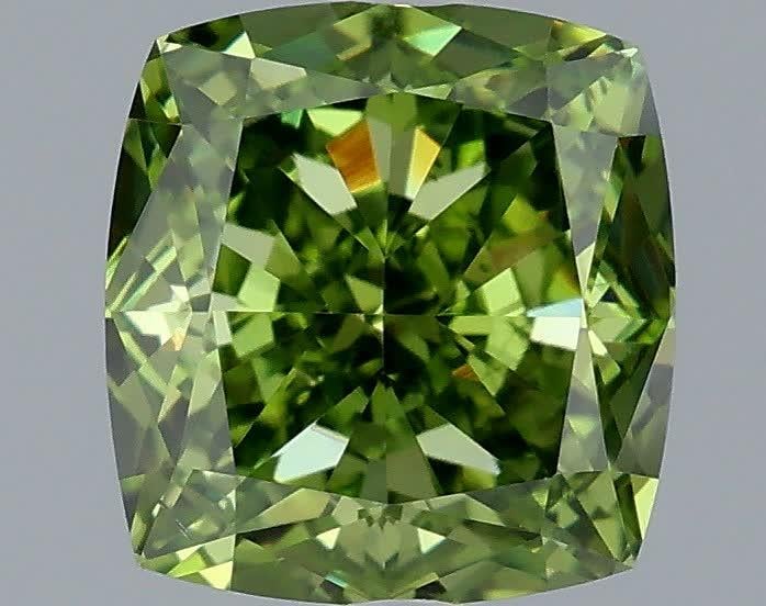 1.29 Ct. Fancy Vivid Green Cushion Lab Grown Diamond