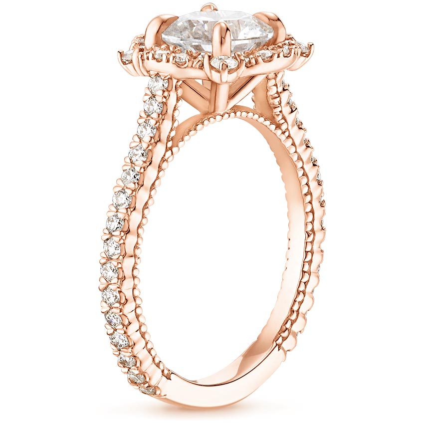 14K Rose Gold Fleur Diamond Ring, large side view