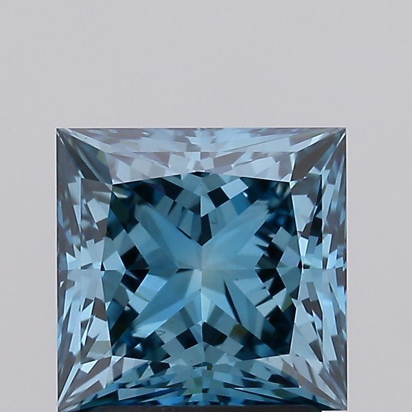 2.14 Ct. Fancy Vivid Greenish Blue Princess Lab Grown Diamond