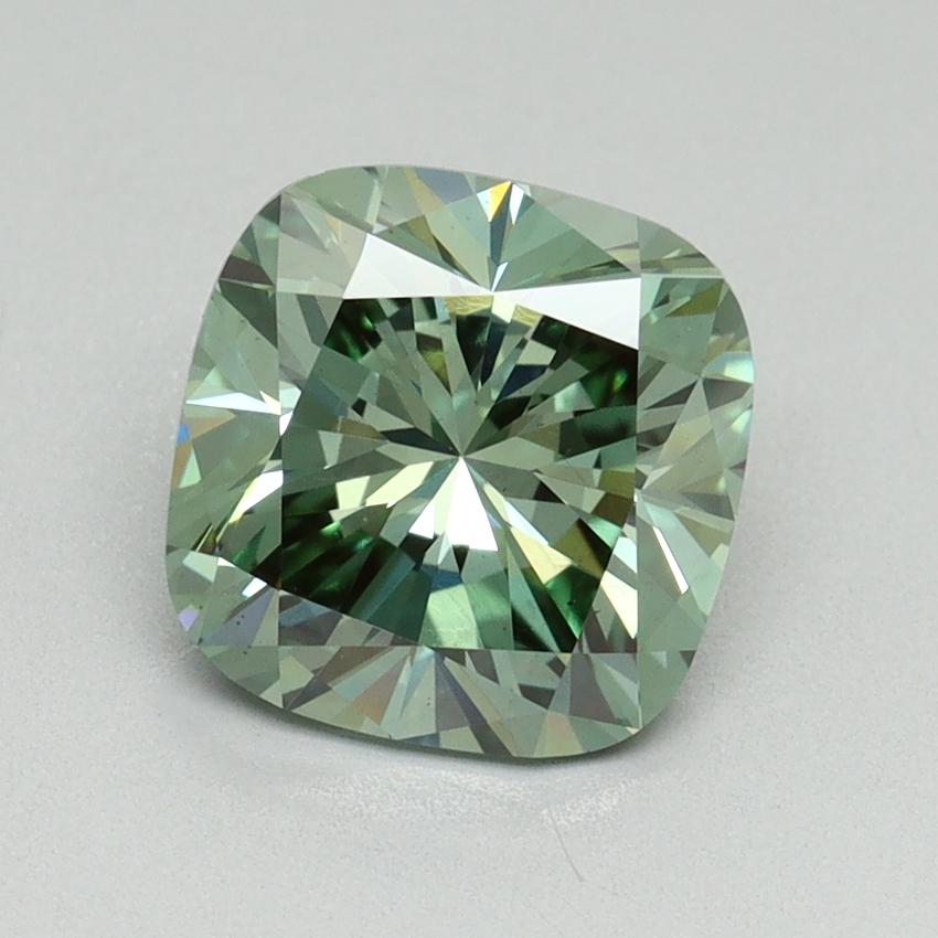 2.09 Ct. Fancy Vivid Green Cushion Lab Grown Diamond