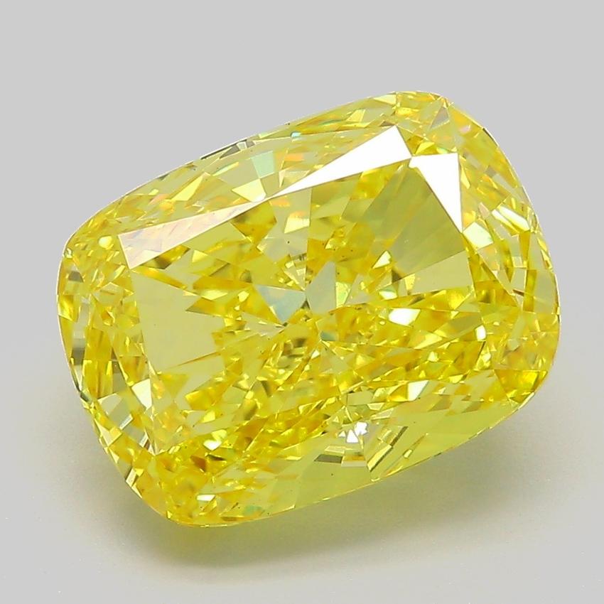 6.07 Ct. Fancy Vivid  Yellow Cushion Lab Grown Diamond