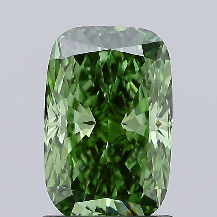 1.54 Ct. Fancy Vivid Green Cushion Lab Grown Diamond