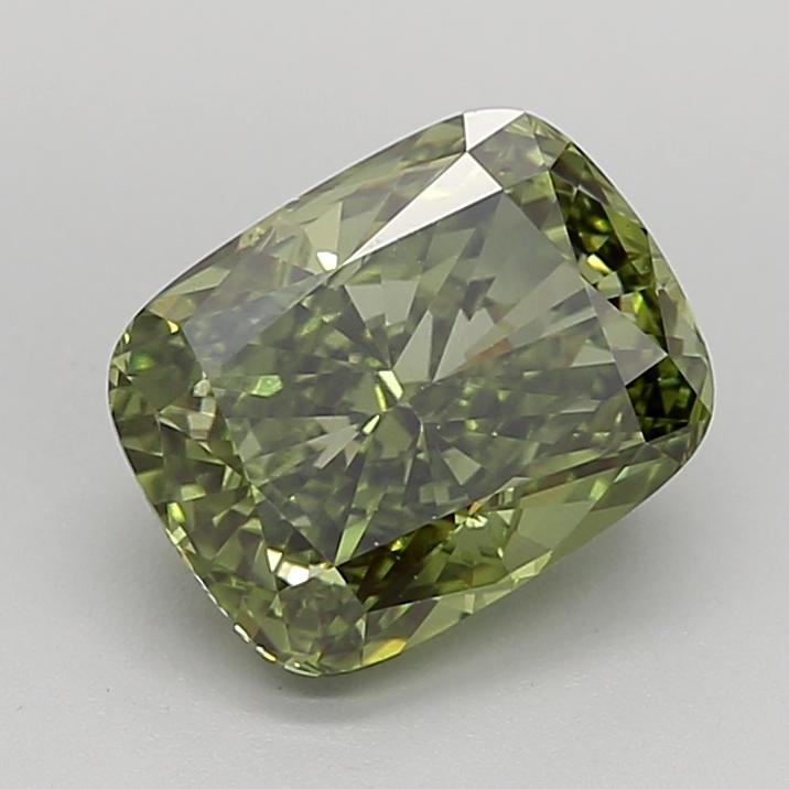3.21 Ct. Fancy Vivid  Green Cushion Lab Grown Diamond