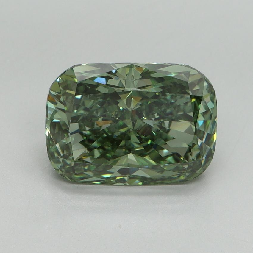 3.17 Ct. Fancy Vivid Green Cushion Lab Grown Diamond
