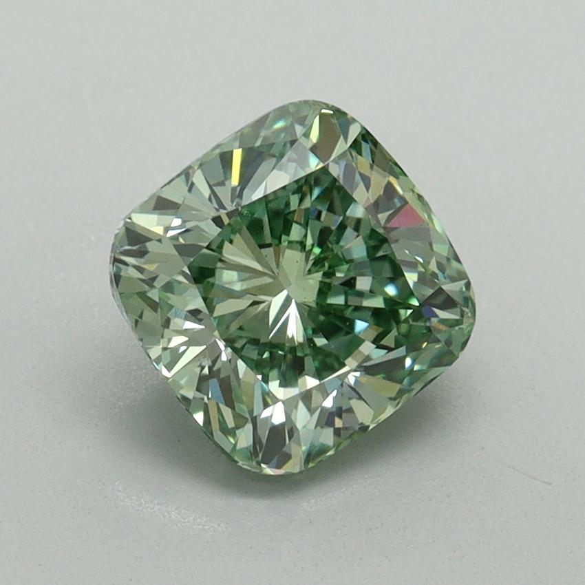 1.43 Ct. Fancy Vivid Green Cushion Lab Grown Diamond