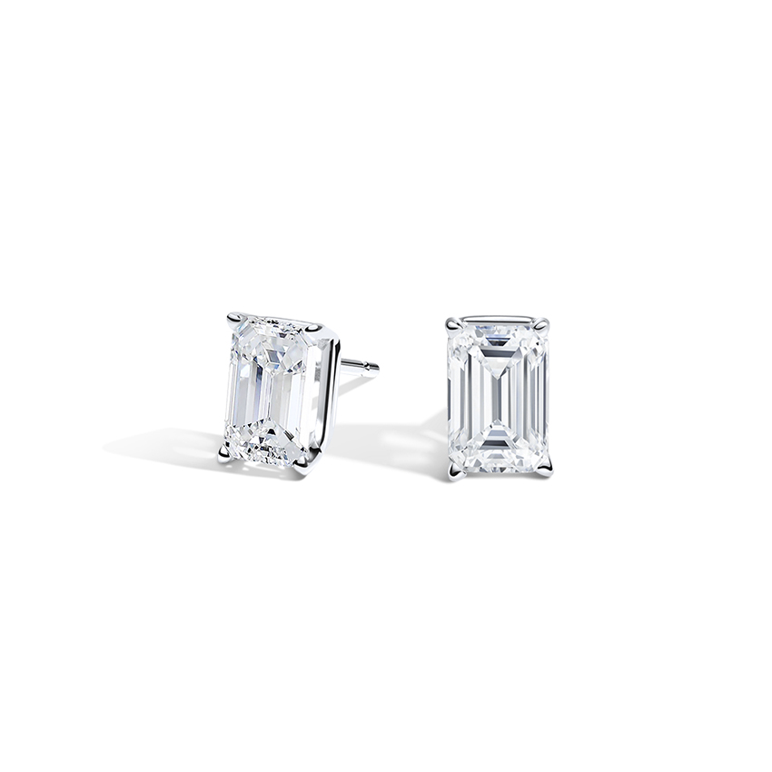 Birthday Gift 14K Solid White Gold Push Back Earring For Women & Girls 1.50CT Moissanite Diamond Emerald Cut Stud Earring Gift For Love