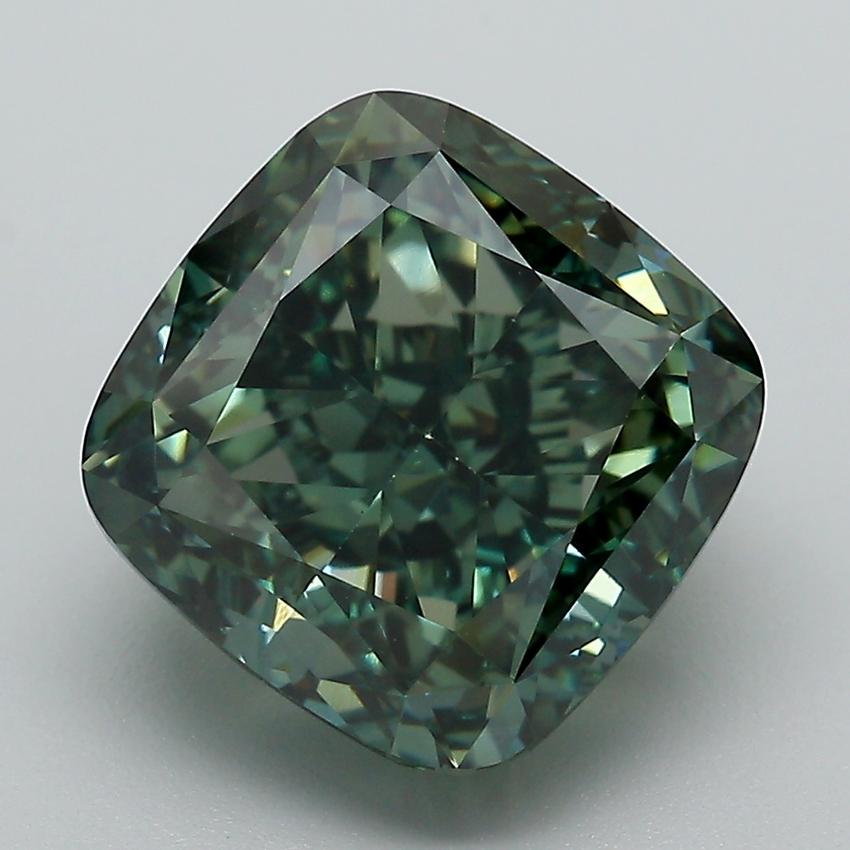 6.45 Ct. Fancy Vivid  Green Cushion Lab Grown Diamond